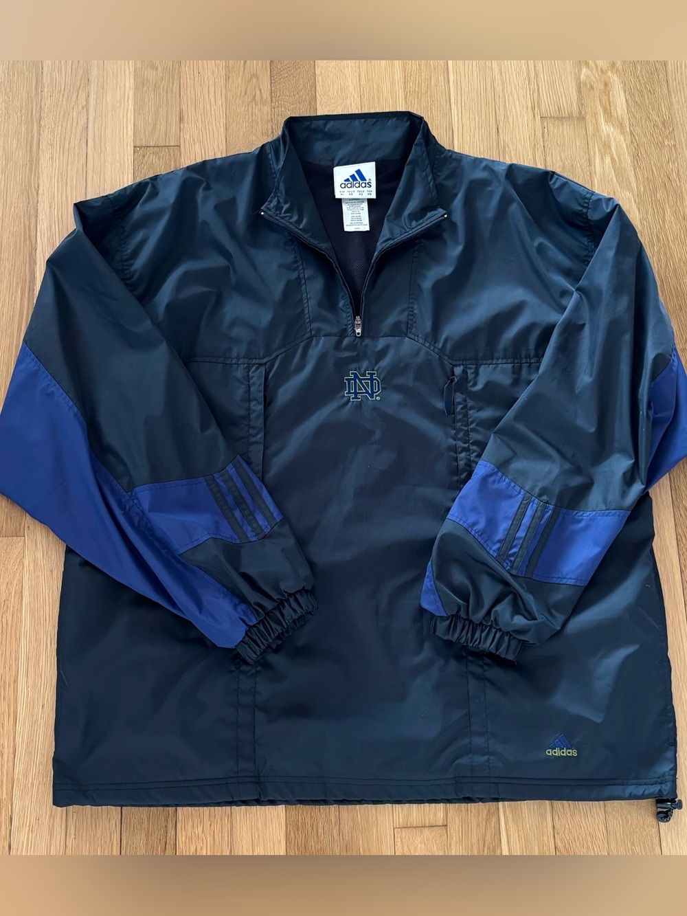 Vintage Adidas Notre Dame Fighting Irish Jacket Mens XL Navy 1/4 Zip Windbreaker